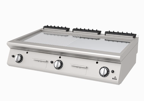 Atalay - Atalay 730 Seri Set Üstü Nervürlü Izgara, 120x73x30 cm, Krom, Doğalgazlı