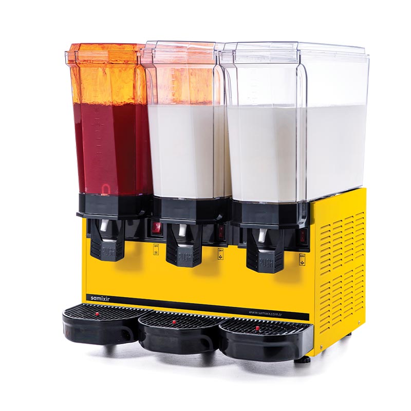 Samixir 60.SM Triple Klasik Fıskiyeli Karıştırıcılı ve Karıştırıcılı Soğuk İçecek Dispenseri, 20+20+20 L, Sarı - 1