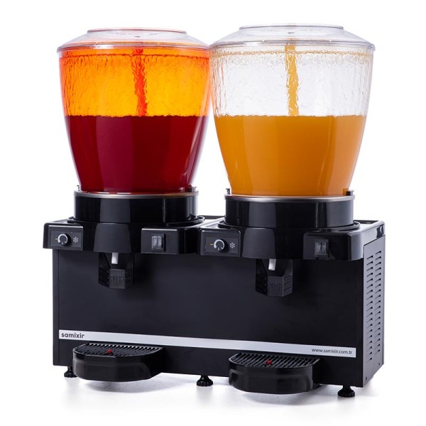 Samixir - Samixir SS44 Panaromik Analog Twin Soğuk İçecek Dispenseri, 22+22 L, Fıskiyeli, Siyah