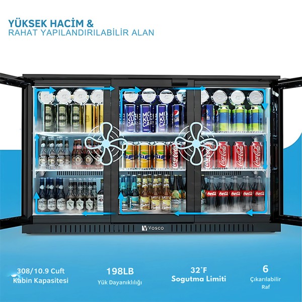 Vosco VBBC-350S Üç Sürgü Kapılı Bar Arkası Şişe Soğutucu Dolap - Thumbnail