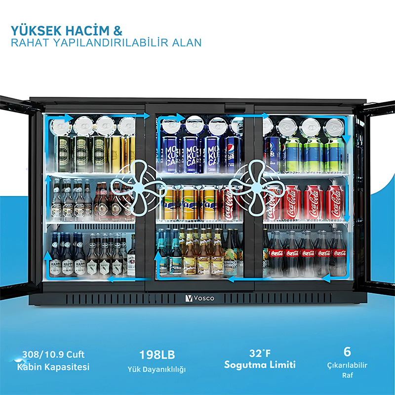 Vosco VBBC-350S Üç Sürgü Kapılı Bar Arkası Şişe Soğutucu Dolap - 2