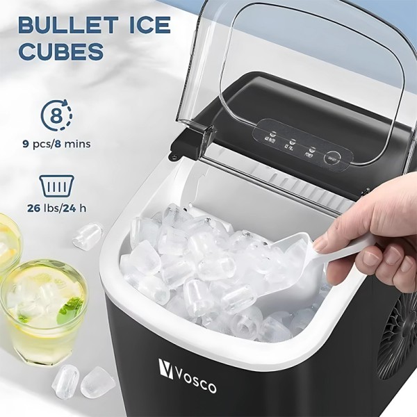 Vosco VHZB-12H Set Üstü Parmak Buz Makinesi, 12 kg/gün Kapasiteli, Siyah - Thumbnail