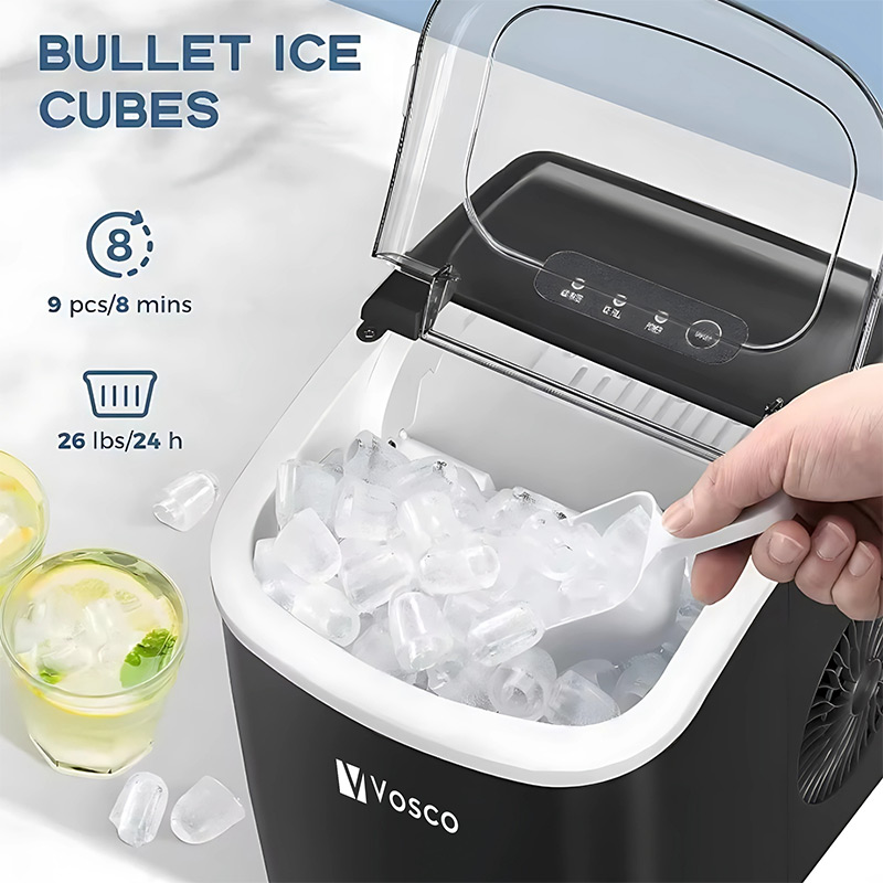 Vosco VHZB-12H Set Üstü Parmak Buz Makinesi, 12 kg/gün Kapasiteli, Siyah - 2