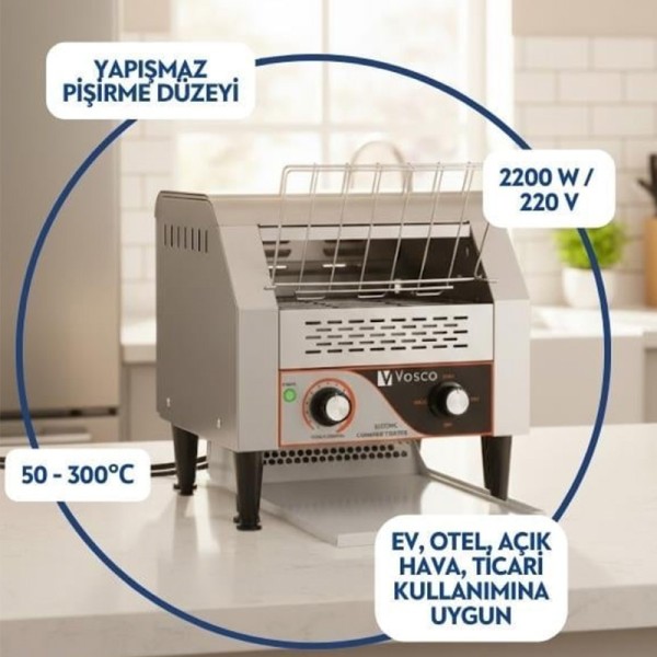 Vosco VKB-300 Konveyörlü Ekmek Kızartma Makinesi, Elektrikli - Thumbnail
