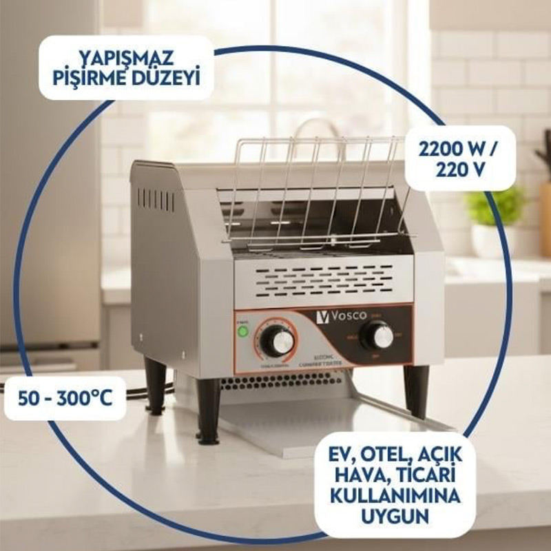 Vosco VKB-300 Konveyörlü Ekmek Kızartma Makinesi, Elektrikli - 3