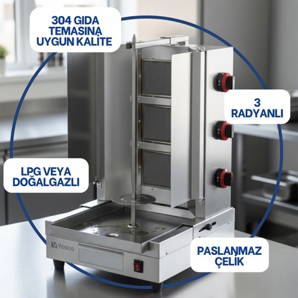 Vosco VKM-G3R Alttan Motorlu 3 Radyanlı Döner Makinesi - Thumbnail